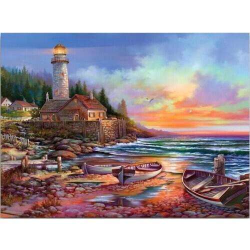 5D Diy Diamond painting cross stitch Diamond Embroidery Seascape Lighthouse Full square round mosaic Rhinestone needlework C834
