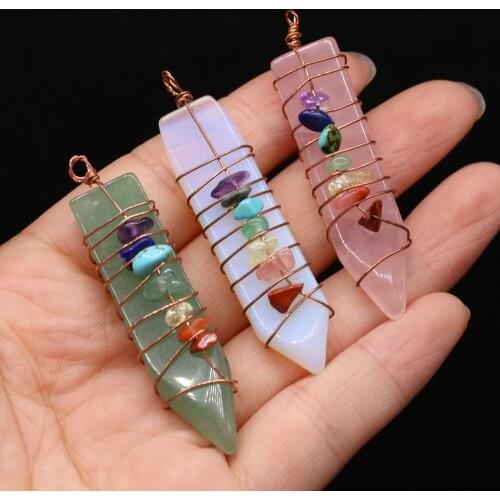 7 Chakra Reiki Handmade Wrap Pendulum Pendant Healing Crystal Natural Stone Rose Quartzs Opal Point Sword Pendants Jewelry Gift