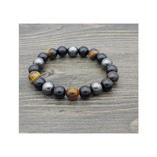 8mm tm3424 obsidian nature stone yellow Tigereye hematite Bracelet Healing Balance Prayer Reiki Chakra Buddha Yoga Bangles