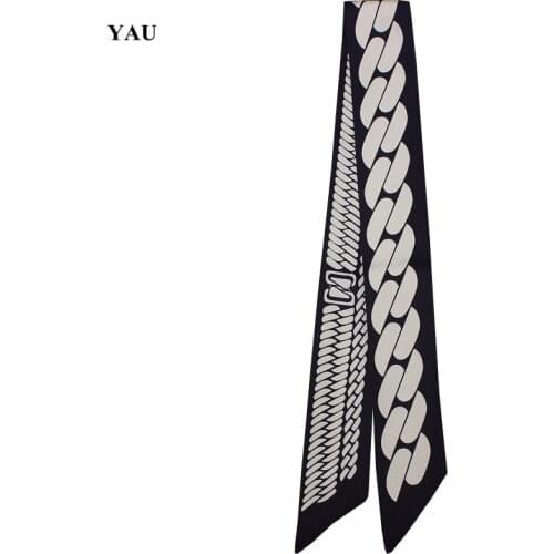 Brand 95cm*5cm Big Chain Printed Bag Strap Small Scarf Women Twill Silk Scarf Headband Long Scarves Bag Accessories Ribbon