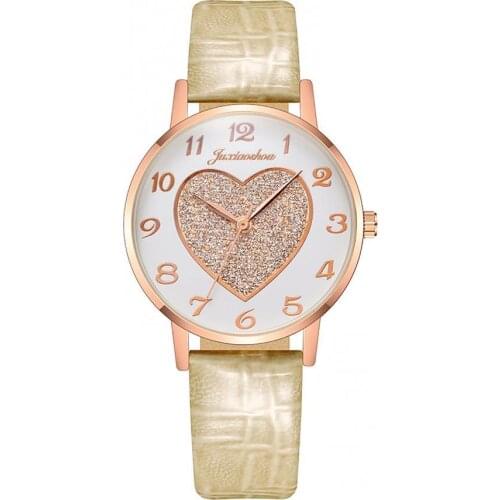 Fashion Women Wristwatch Heart-shaped Quartz Watch Casual Faux Leather Band Round Dial watch Luxury Female relogio часы женские