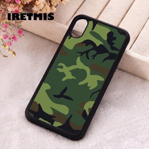 Iretmis 5 5S SE 2020 Phone Cover Case for iPhone 6 6S 7 8 Plus X Xs XR 11 12 Mini Pro Max Silicone Camouflage Green