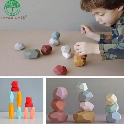Wooden Stones Beads Creative Style Stacking Rainbow Game Jenga Set Balancing For Kids Wood Gift