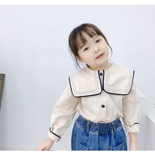 Kids Clothing 2021 Spring New Toddler Girls Shirts Korean Big Lapel Cotton Cute Blouse for Girl Child Baby Fashion Shirts Tops