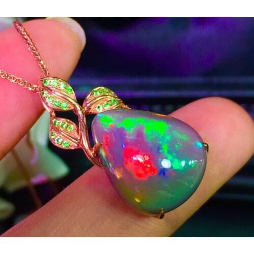 E527 Fine Jewelry Real 18K Gold AU750 G18K Natural Black Opal Pendant 11.9ct Gold Diamond Pendant Gemstone Necklaces for Women