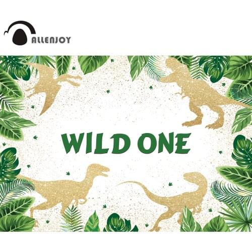 Allenjoy Wild One Party Banners Golden Glitter Dinosaur Tropical Jungle Safari Backdrop Supplies Baby Shower Birthday Wall Decor