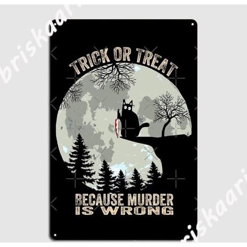 Murderous Black Cat With Knife Halloween Costume Metal Plaque Poster Plaques Wall Custom Cinema Living Room Tin sign Poster