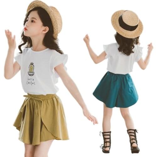 Baby Girls Summer Children Clothing Sets Fashion Letter T-shirts and Bow Shorts 2Pcs Teen Kid Clothes Outfits 4 To 12 Years