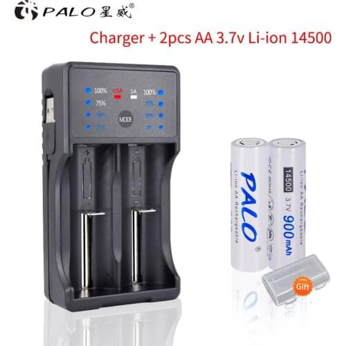 PALO 14500 900mAh 3.7V Lithium Rechargeable Batteries 14500 AA Battery with LED smart 14500 18650 charger
