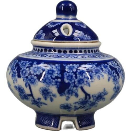Chinese Old Porcelain Blue-And-White Pattern Three-Legged Small Incense Stove