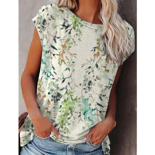 Fashion Woman T-shirt Casual Plus Size Floral Print O-neck t-shirt Loose Short Sleeve Top Tshirts