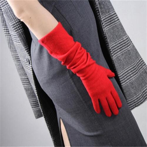 Fashion Elegant Cashmere Gloves Long Section 50cm Elbow Elastic Wool Woolen Woolen Cherry Blossom Peach Light Pink 5-YR05