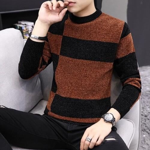Winter Mens Knitted Sweater Autumn Winter Casual O-Neck Striped Slim Knittwear Mens Sweaters Pullovers Jumper Pull Homme