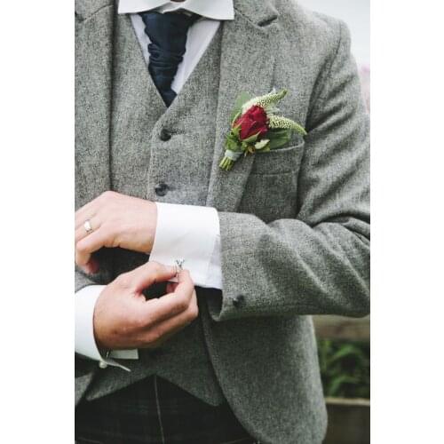 Latest Coat Pant Designs Grey Tweed Men Suit Blazer Groom Prom Suits Slim Fit 3 Piece Custom Tuxedo Masculino Jacket+Pant+Vest 3