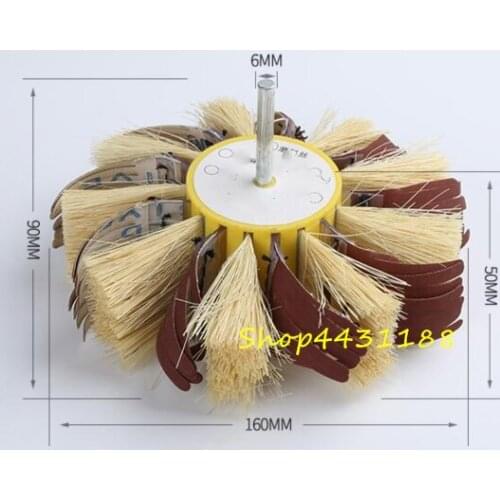 160*50*6mm 80-400grit Shaft Mounted Sisal Emery cloth Bristle Polishing Brush Wheel for Wood Furniture Sanding With Replacement