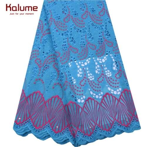 Kalume New Arrival African Lace Fabric Embroidery Nigerian Swiss Cotton Voile Lace In Switzerland With Stones For Party SewF1851