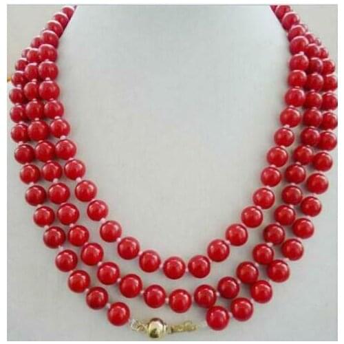 Single strand 8mm Red South Sea Coral Round Bead Necklace 50 inch