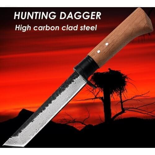Hunting Knife Handmade Forged Hammered Chef Kitchen Knives Retro Tools Butcher Meat Cleaver Outdoor Camping Dagger Machete Home