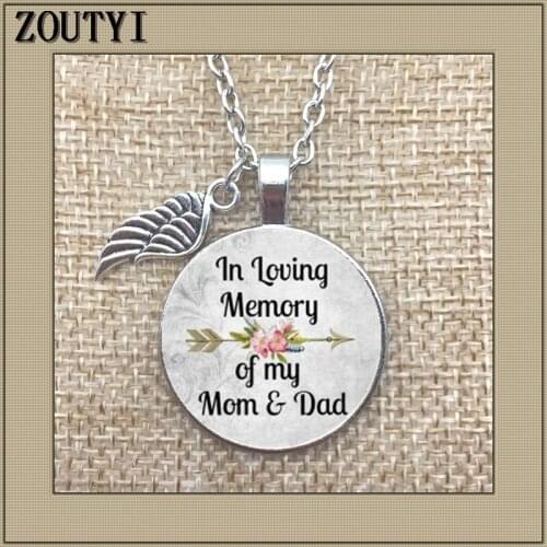 To commemorate my mom and dad, mom and dads commemorative charm alloy glass pendant necklace