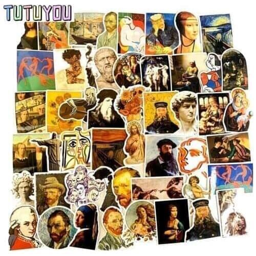 PC1559 50pcs/set Vintage Van Gogh Sticker Waterproof For Laptop Moto Skateboard Luggage Guitar Furnitur Decal Toy Stickers