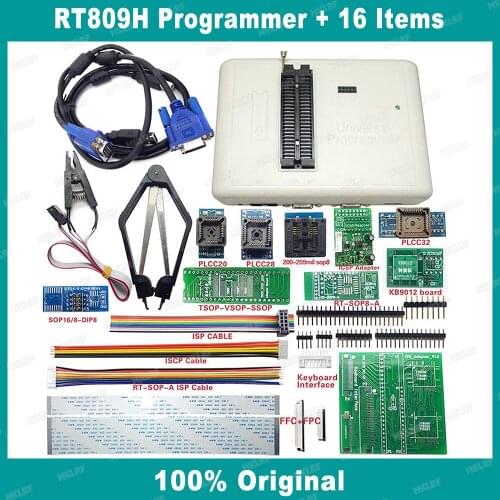 Original RT809H EMMC-Nand FLASH Extremely Fast Universal Programmer with 16 Items ICSP Adapte KB9012 Board PLCC Kits
