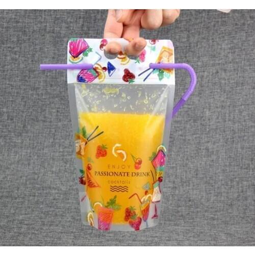 Clear Stand-up Beverage Drink Coffee Plastic Packaging Bag Resealable Juice Storage Pouch With Straw 500pcs SN3323