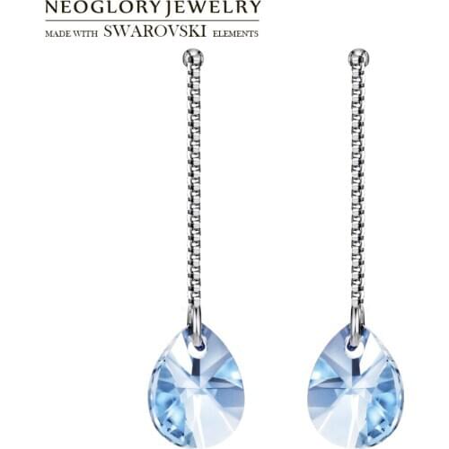 Neoglory Austria Crystal & S925 Silver Dangle Earrings Classic Water Drop Style Allergy Free For Lady Holiday Trendy Hot Gift
