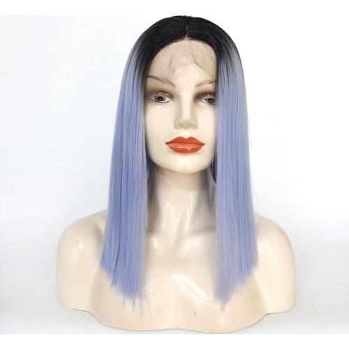 Blue Ombre Lace Front Wig Pre Plucked Glueless Short Bob Straight Wig Colored 1B Blonde Synthetic Lace Hair Wigs Heat Resistant