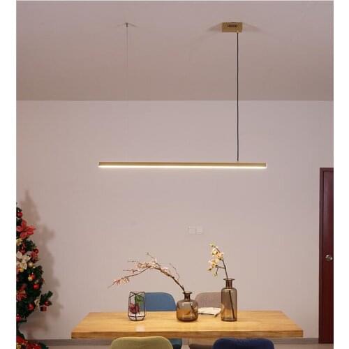 Modern Nordic simple creative personality designer led strip lamp all copper dining room study living room chandelier