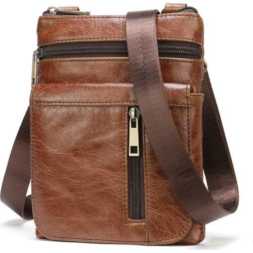 Genuine Leather Mens Handbag Shoulder Bag Retro Business Soft Leather Messenger Bag Men Stylish Leisure Crossbody Shoulder Bag