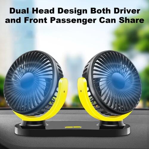 Dual Head USB Fan 360 Degree Rotating 5V 2A 3 Speed Modes Portable for Dormitory Office Desk Car Low noise operation