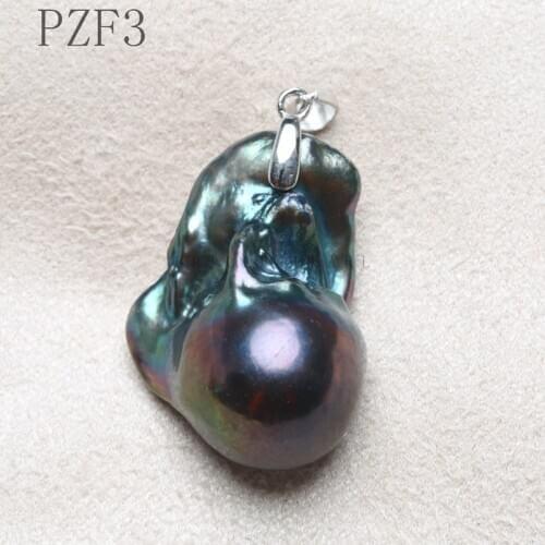 Hand made 925 silver sterling natural pearl pendant big size stone flower deep colorful necklace Slide Vintage PZF