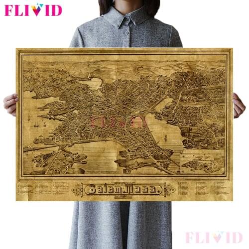 Vintage Map Posters And Prints Aerial View Of Salem Of Old Map Wall Art Map of Massachusetts, 1883 Canvas Print Decor Unframed