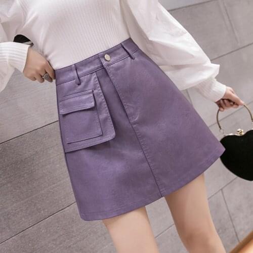 Pu Leather Mini Korean Fashion High-Waisted Vintage Spring Autumn Summer WomenS Clothing Skirts Vetement Femme 2021