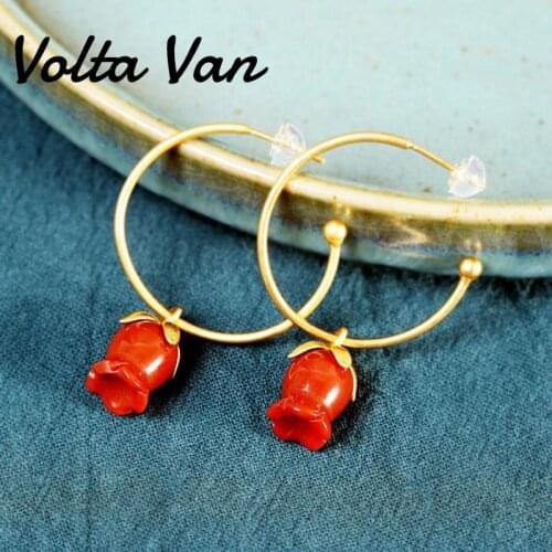 Volta Van Hoop Earrings Pendientes Plata 925 Sterling Silver Elegant 2021 New Fine Jewelry Red Agate Trendy Flower Earrings