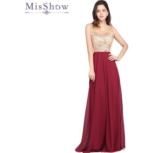 Women Chiffon Long Burgundy Evening Dresses Gold Appliques Beaded See Through Evening Gowns Formal Party Dress Real photo