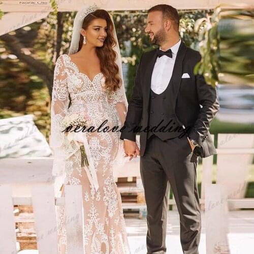 Vestido De Novia Illusion Mermaid Wedding Dress 2021 Vintage Lace Appliques Bridal Gowns Robe De Soiree simple