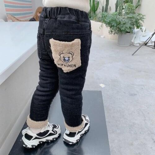 -10 Winter Girls Pants Plus Velvet Thickening Outer Wear Long Pants New warm childrens jeans Kids Baby Warm Trousers