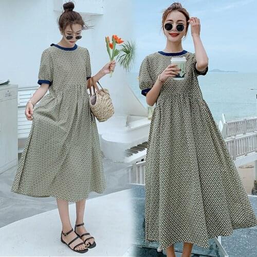 05152 Maternity Clothes Summer Short Sleeves Easy Matching Loose Mid-Long Dress Pregnant Women Mom Dress