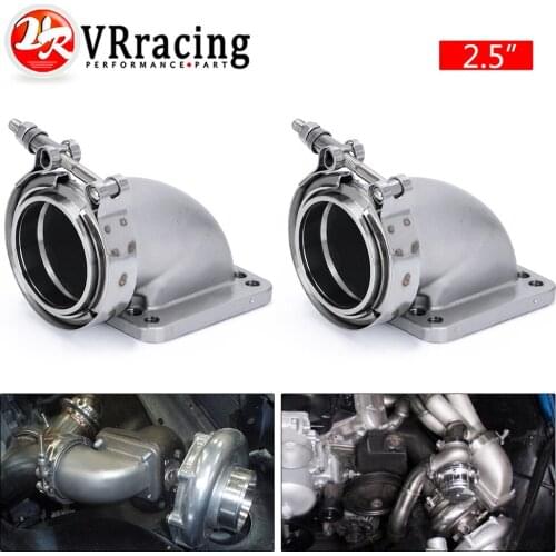 1 Pair 2.5" Vband 90 Degree Cast Turbo Elbow Adapter Flange 304 Stainless Steel + Clamp and Flange For T3 T4 Turbocharger
