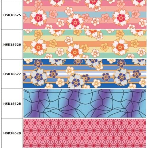 10yard Japanese-style Flower Cartoon Printed Grosgrain Ribbon Accessory Hairbow Headwear Decoration DIY Wholesale OEM 75MM