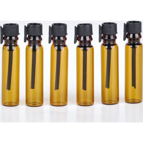100pcs/lot 1ml 2ml Mini plastic stopper sticker perfume Glass Vials Essential Oil Refillable Perfume Bottles Sample Rated
