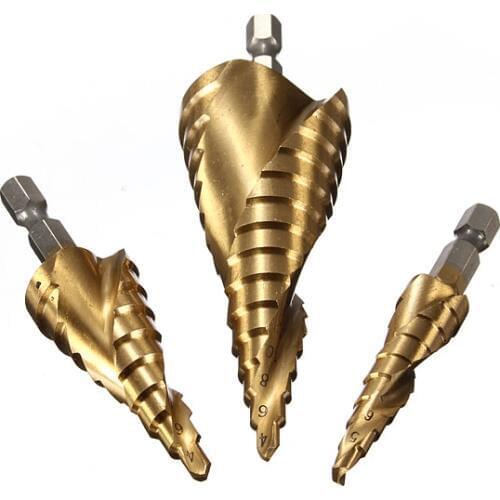 Tool Herramientas Taladro 2015 Hot Sale Brocas Woodworking 3 Sets/lot _ 3pcs Hss Spiral Grooved Step Drill Bit 4-12/4-12/4-20