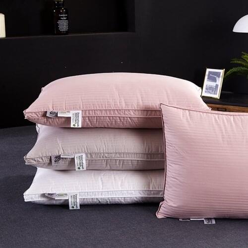 48*74cm Luxury 3D Style Bread Goose Down and Feather Adult Orthopedic Neck Pillow With 100% Cotton Satin Stripes Cover