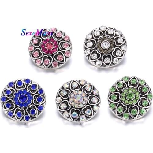 6pcs/lot Selling Snap Button Beautiful Colorful Crystal Flower Snap Jewelry Buttons Rhinestone Snap Fit 18MM Snap Bracelet