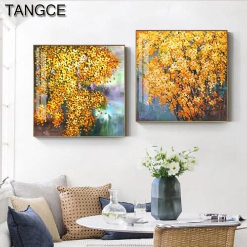 Abstract Yellow Flowers Canvas Painting Oil Painting Texture Poter Print Bright Wall Art Picture for Living Room Hotel Pop Decor