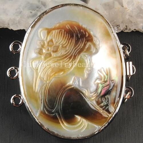 Free Shipping Women Fashion Jewelry 32x41mm Beatiful New Zealand Ablone Shell Art Women Clasp 1pcs C3633