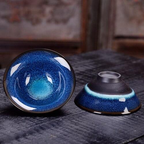 Large Blue Water Mug Blue Master Cup 180ml Personal Cup Ceramic Teacup Tianmu Creative Single Tea Bowl