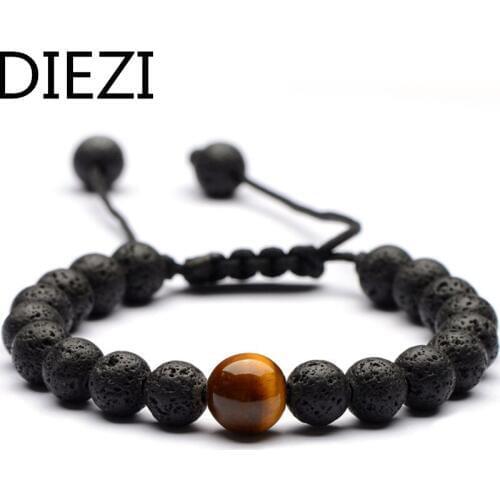 DIEZI Handmade Black Lava 8mm Beads Bracelet Jewelry Men Women Yoga 10mm Tiger Eyes Natural Stones Bracelets Jewelry