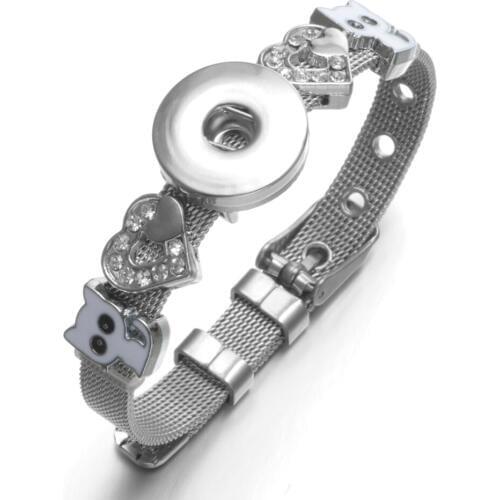 New Cute Cat Charms Stainless Steel 18mm Snap Bracelets & Bangle 18mm Snap Button Jewelry For DIY Snap Jewelry SZ0452n